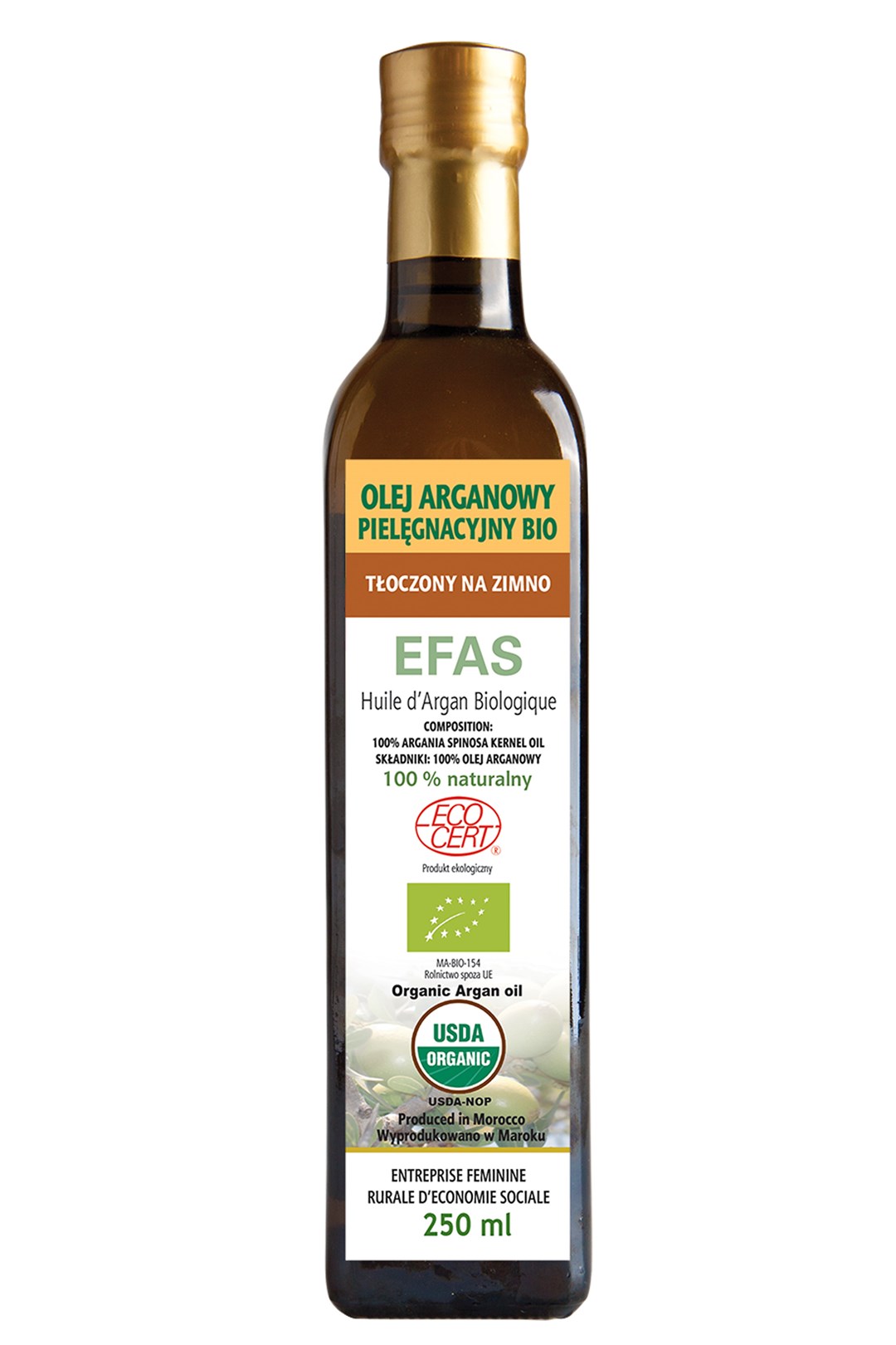 OLEJ ARGANOWY KOSMETYCZNY EFAS 250ml Z CERTYFIKATEM ECOCERT