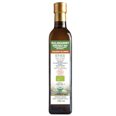 OLEJ ARGANOWY SPOŻYWCZY 250ml z cert. ECOCERT cimna butelka
